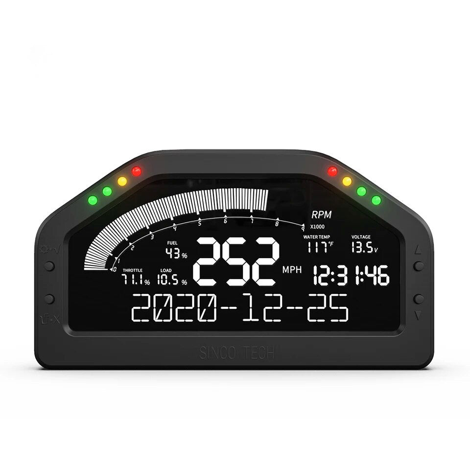 SincoTech Wideband 7-Colour Multifunctional Black Racing Dashboard With Sensor